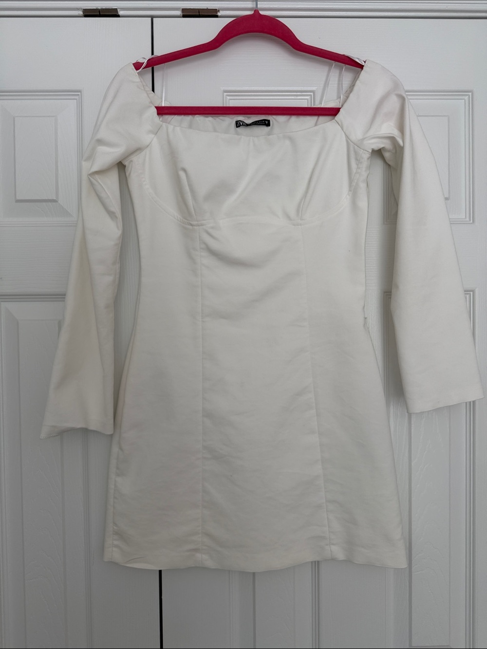 Zara Cream Off-Shoulder Long Sleeve Dress